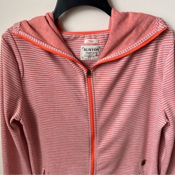 Burton Hooded Full Zip Warm-Up Jacket Orange Stripe Thumbholes Casual Fall Sz L - Picture 2 of 12